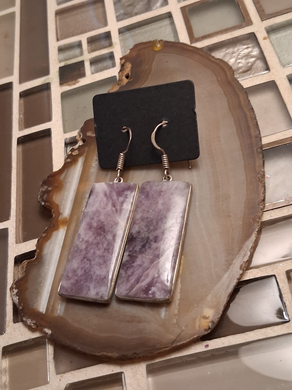 Lavender Marbled Rectangular Drop Earrings for Women